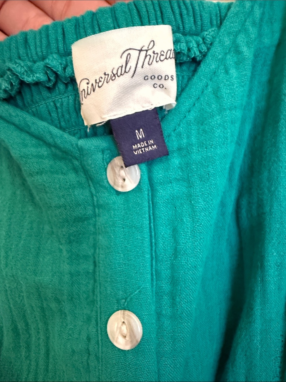 Teal Button-Front Midi Dress with Spaghetti Straps - Picture 2 of 6